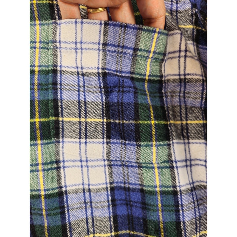 LL BEAN Women's 1X Scotch Plaid Flannel Shirt Relaxed White Green Blue - Picture 3 of 6